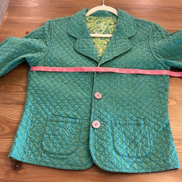 Vintage Quilted Reversible Norm Thompson Green Teal Paisley Print Cotton Jacket - Picture 15 of 16
